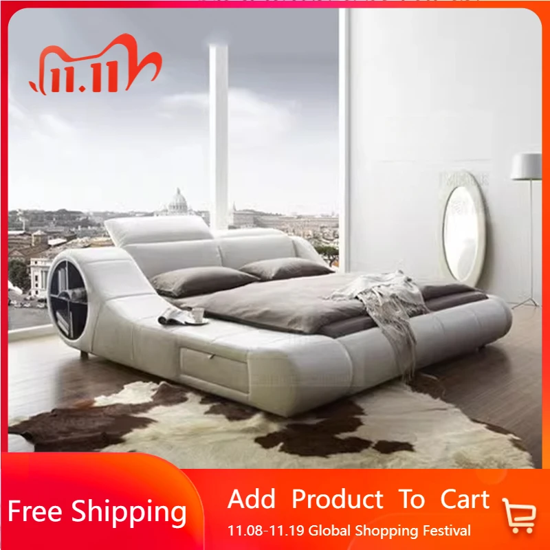 

Leather Luxury Set Bed Storage Backrest Adjustable Modern Adults Bedroom Beds Double King Tatami Camas De Dormitorio Furniture