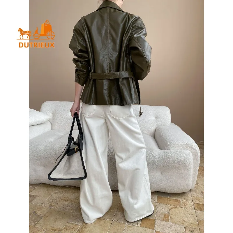 2025 Spring and Autumn Women's Fashionable Loose Real Leather Jacket, 100% Genuine Sheepskin, Casual Motorcycle Coat for Women.
