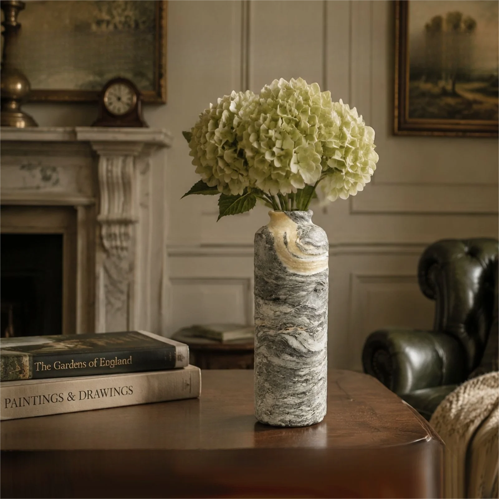 Light luxury marble vase, living room coffee table entrance ornament, high-end soft flower ware, accompanying gifts