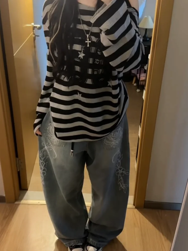 Amerykańskie modne jeansy hip-hopowe Joker oversize damskie streetwear Y2K nowa wyprzedaż okazja hit szerokie nogawki unisex luźne jeansy