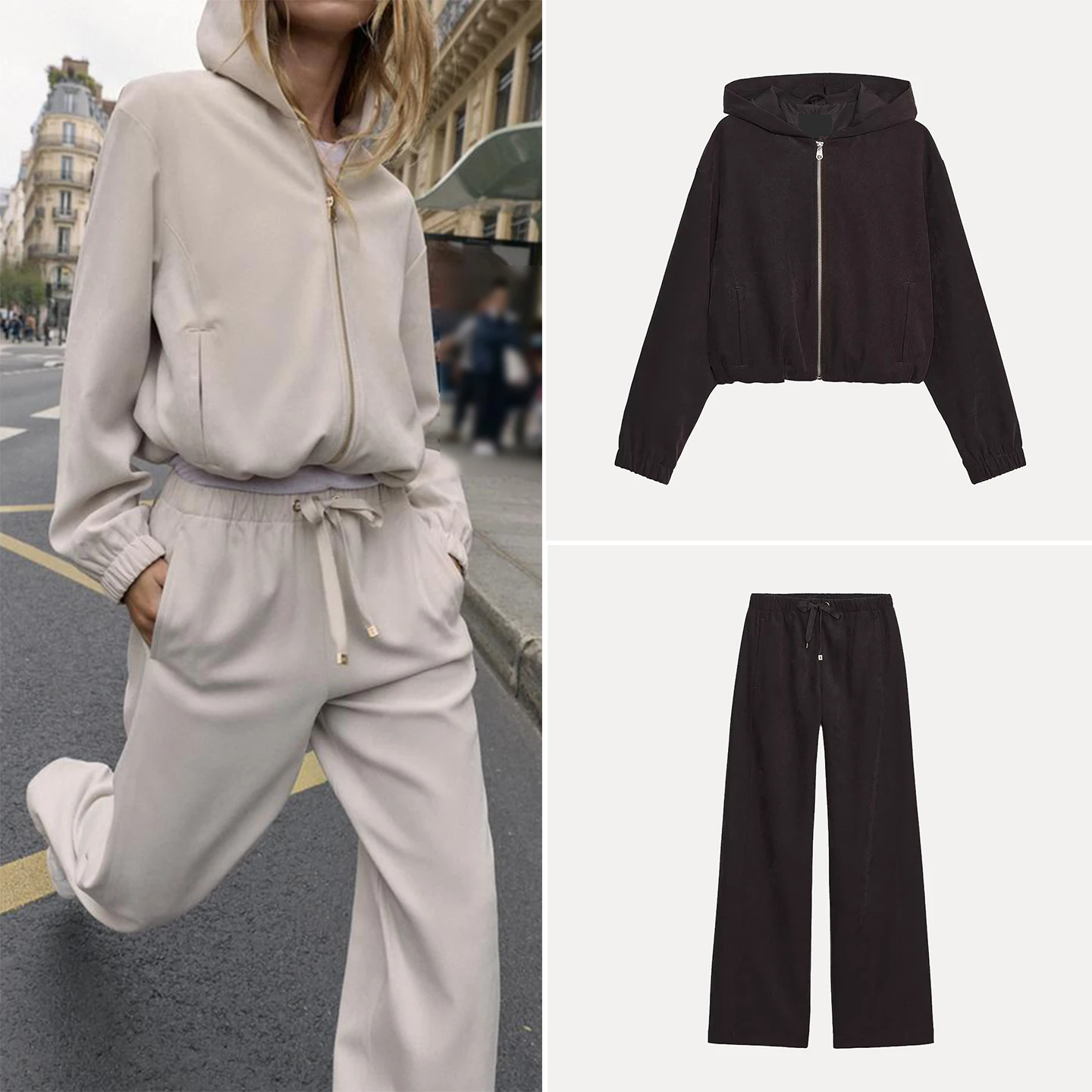 Frauen Faion Sweatirt Breite Bein Hosen Elastische Herbst Neue Ankunft Zwei Stück Set Z Marke Bequeme Streetwear