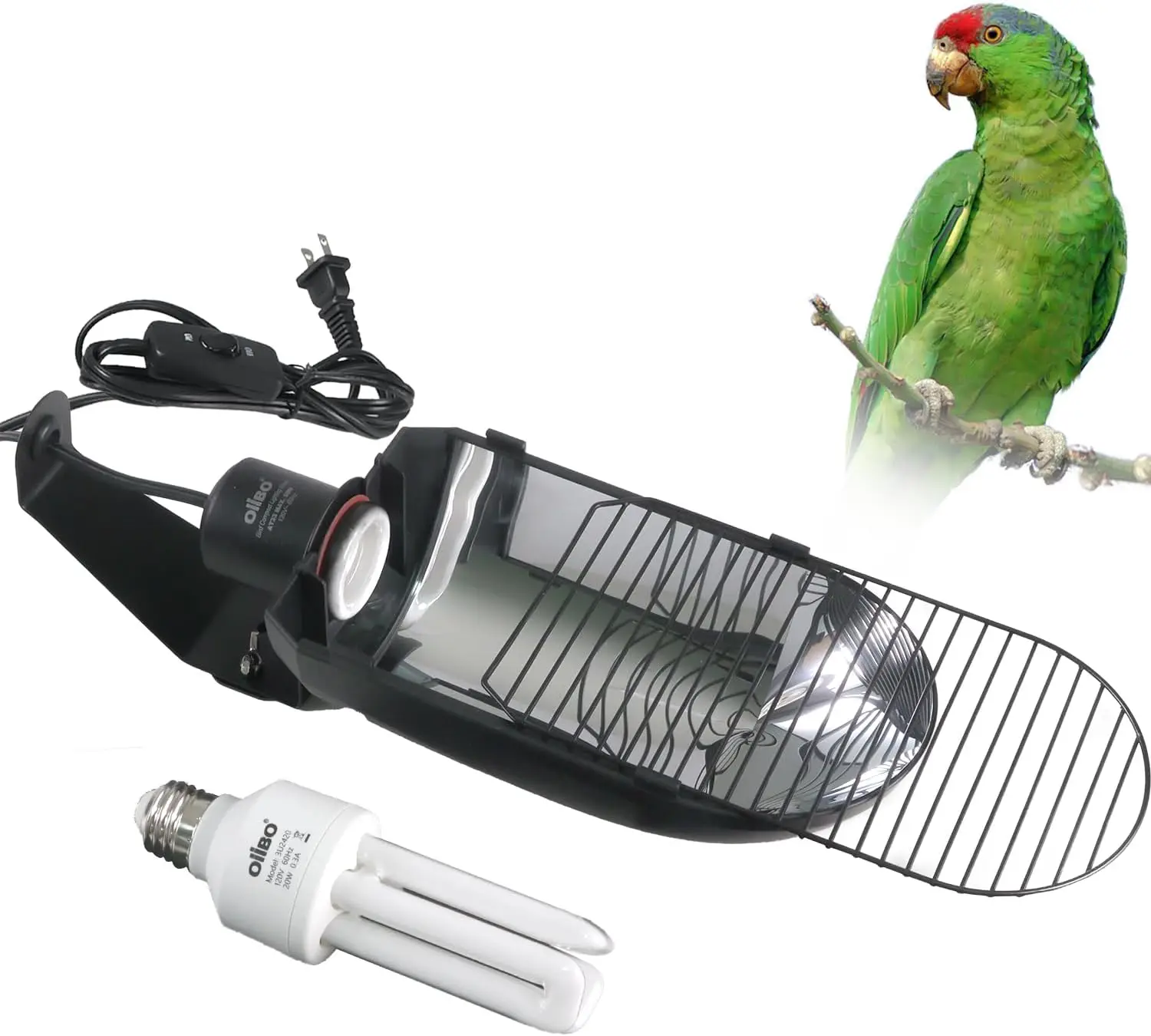 

Bird Cage Light Fixture Combo Kit, AvianSun Lamp Hood with 2.4% UVB UVA 20W Compact Fluorescent Bulb for All Kinds Captive Birds