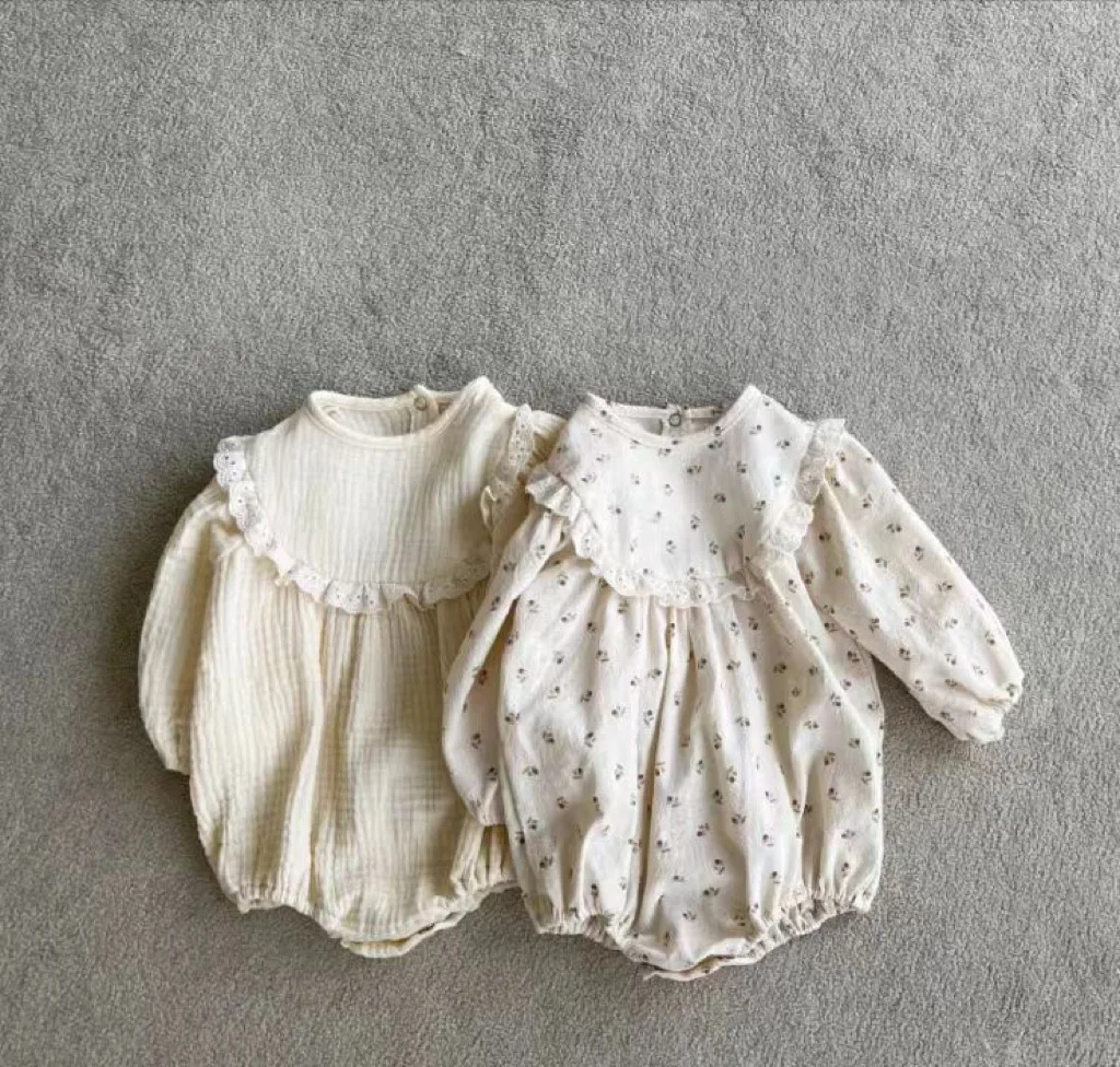 2025 Autumn New Baby Girl Long Sleeve Floral Bodysuit Cotton Infant Girl Sweet Princess Jumpsuit Newborn Toddler Clothes 0-24M