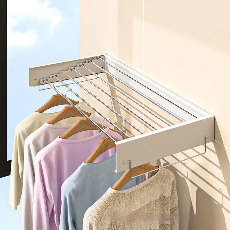 Indoor Folding Clothes Hanger Wall Hanging Invisible Drying Rack  Balcony Clothesline Pole Hanger Towel Rack