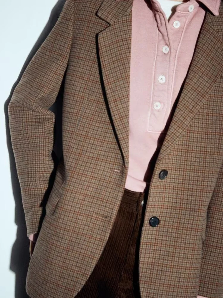 Spring New Arrival Women's Casual Fashion Plaid Long Sleeve Turn-down Collar Suit Jacket Commute Style Regular Length