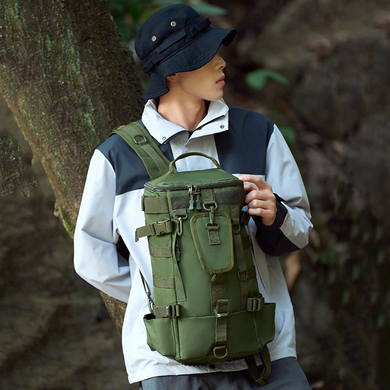 

Outdoor Multifunction Bag with Fishing Tackle Compartment and Tactical Rod Holders