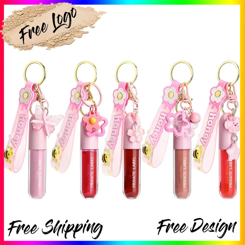 

Набор веганских блесков для губ с логотипом, частная марка, подвеска в виде пчелы, долговечный увлажняющий блеск для губ с брелоком, оптовая продажа макияжа