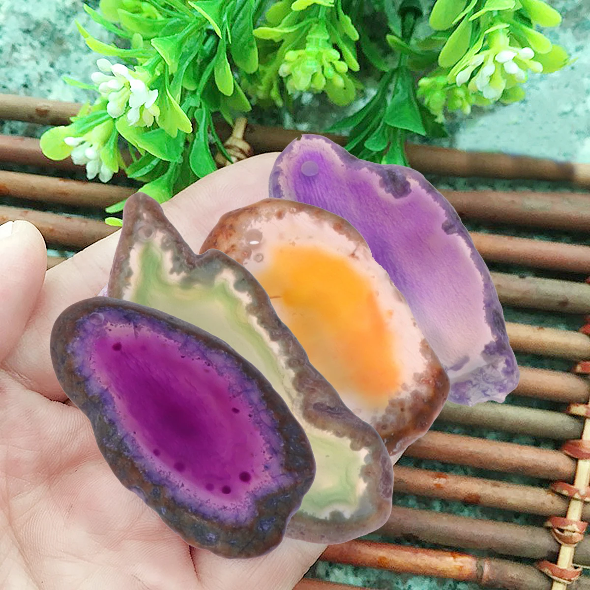 

20pcs Colorful Agate Slices Natural Drilled Rocks Large Bulk Crystal Slabs Decor Wedding Centerpieces Theme Pendant Wind
