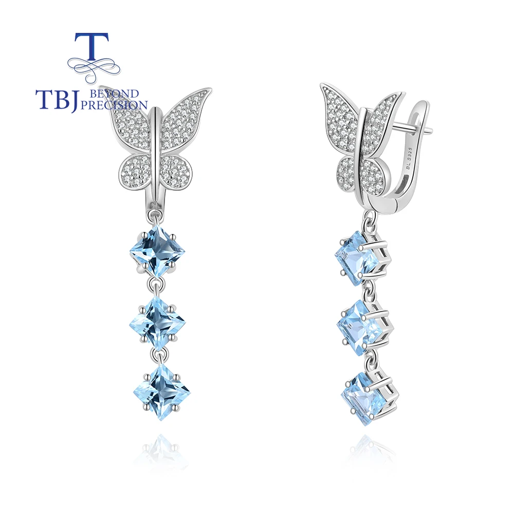 

Butterfly design smart natural sky blue Topaz long earrings gorgeous elegant women's jewelry anniversary banquet wear