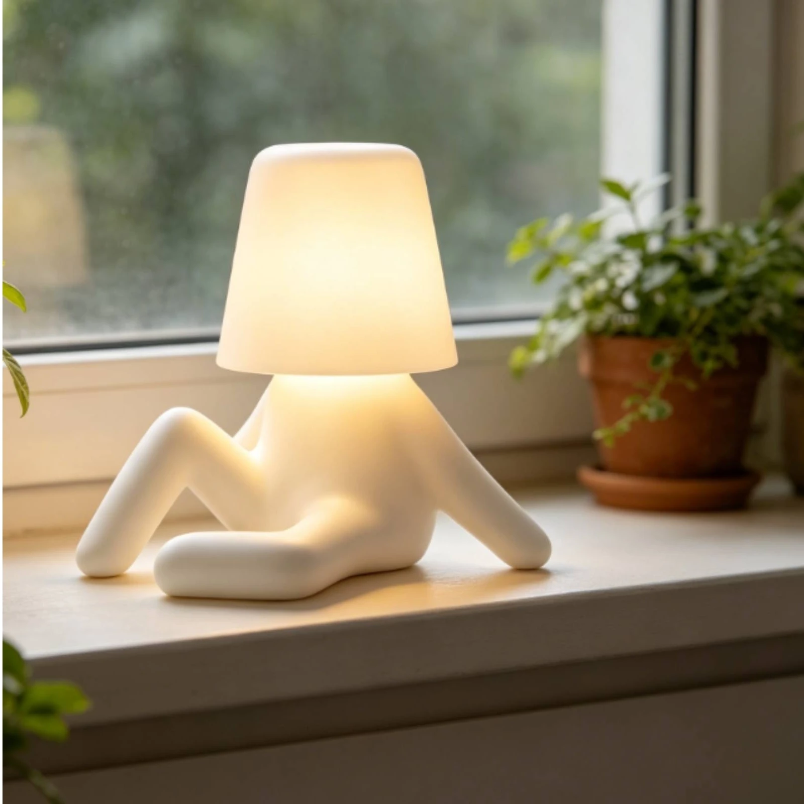 

Sitting Figure Lamp Compact Bedside Night Light Cup Shade Lamp Lightweight Home Lighting Eye Friendly for Study