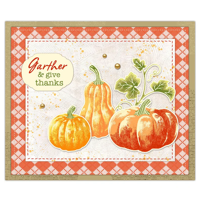 Thanksgiving Vintage Sketch Pumpkin Vine Autumn Harvest Thankful Clear Stamp Metal Cutting Dies Set Stencil DIY Scrapbooking