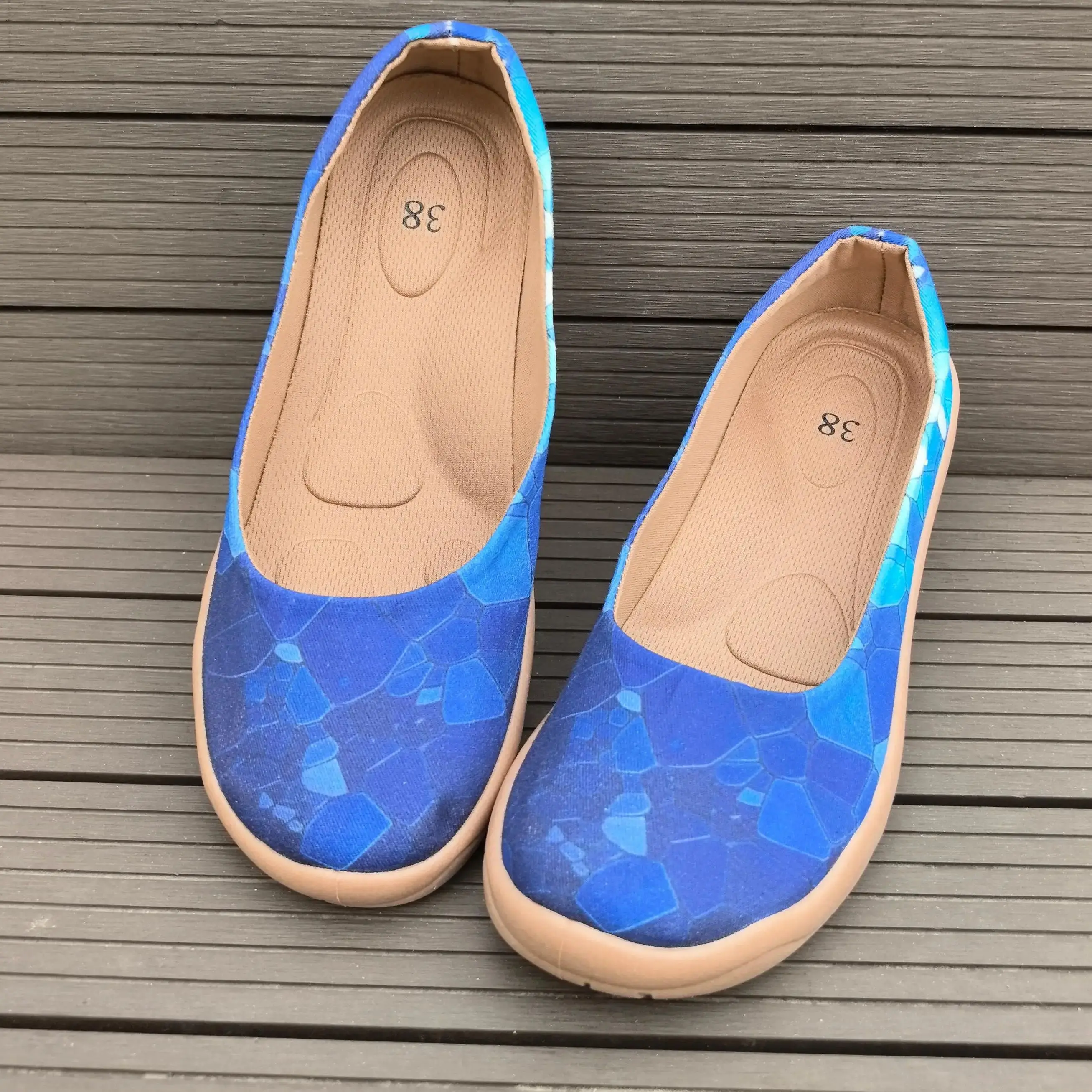 

Women's New Summer Fashionable Lake Blue Printed Casual Shoes, Comfortable Shallow Low-Cut Soft Soles, Lightweight and Breathable Large Size Women's Shoes
