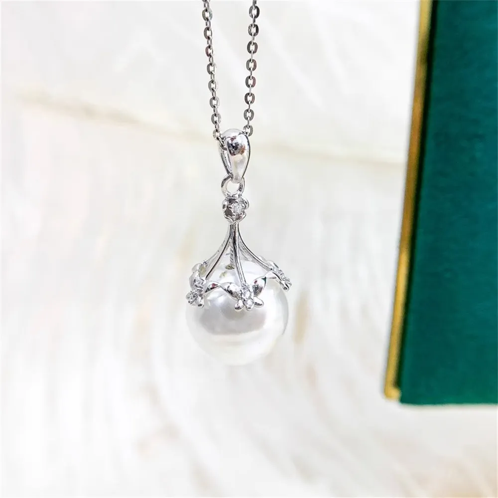 DIY Pearl Accessories S925 Sterling Silver Pendant with Empty Support Gold Silver Necklace Pendant Fit 10-15mm Circle D363