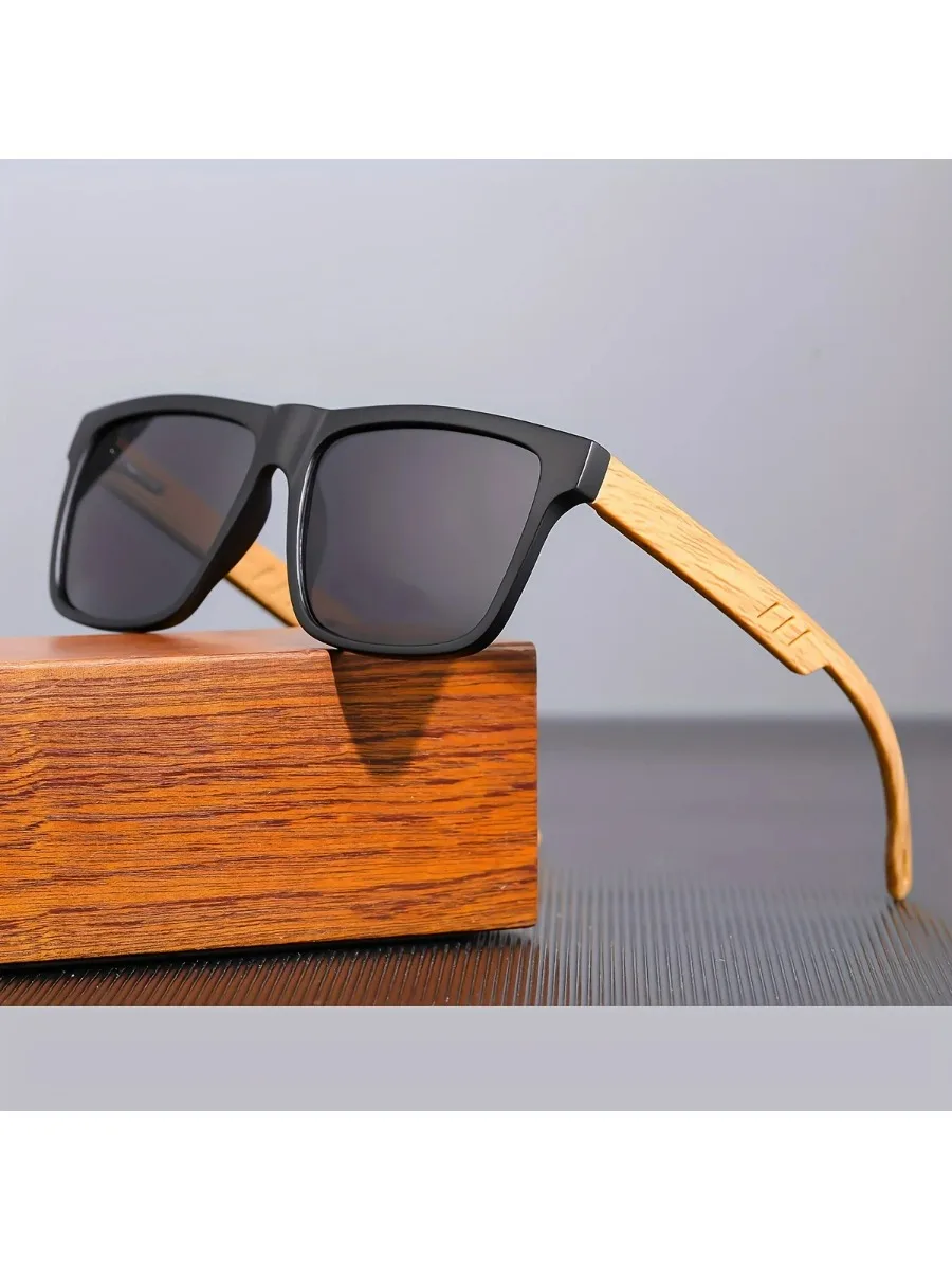 Neue quadratische lässige Sonnenbrille mit Holzmaserung und Federscharnieren, UV400-Schutz, Unisex, für den täglichen Gebrauch