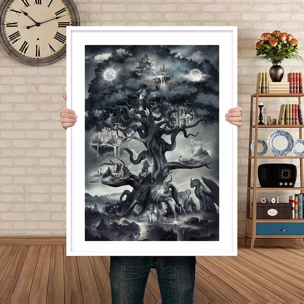 

Yggdrasil Norse Mythology World Tree Canvas Painting Wall Art Black And White Art Tree Poster Prints For Living Room Home Decor