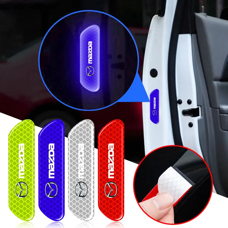 4PCS/set Car Door Safety Warning Reflective Mark Sticker Emblem for Mazda 2 3 6 CX3 CX5 MX5 CX7 CX30 CX90 CX60 Wheel Center Caps