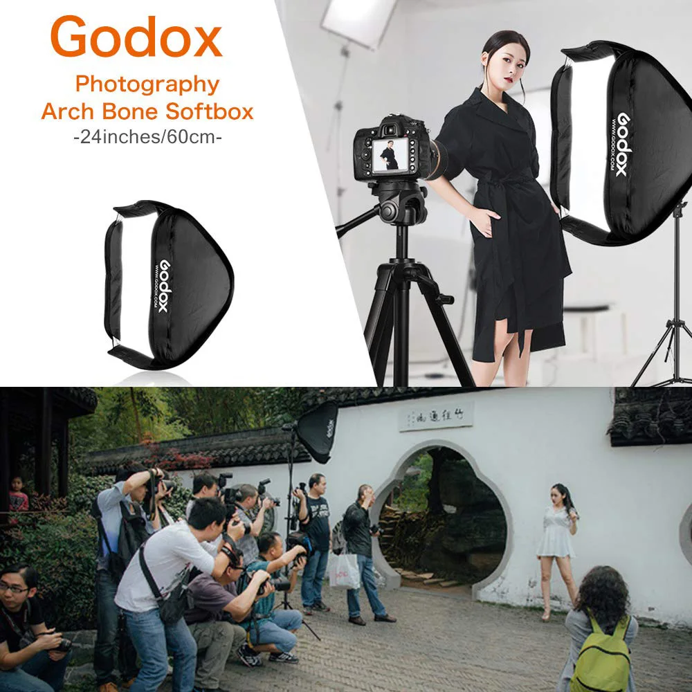 Godox 60CM 80CM Soft Box Ajustable Speedlight Softbox S2 Bracket Bowens Mount Kit Honeycomb Grid for Speedlite Studio Shooting