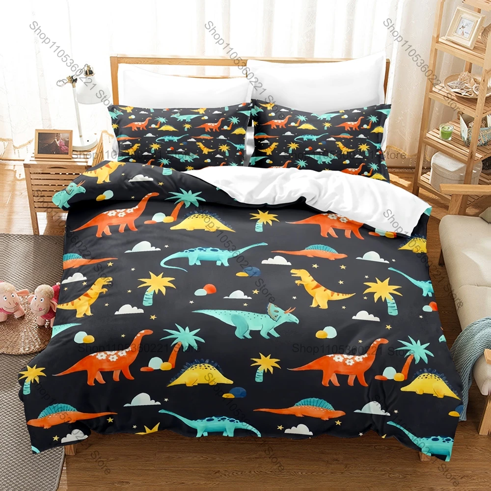 Kawaii Cartoon Dinosaur Three Piece Bedding Set Luxury Comforter Set with Queen King Size Cool Two household goods Anime cama in