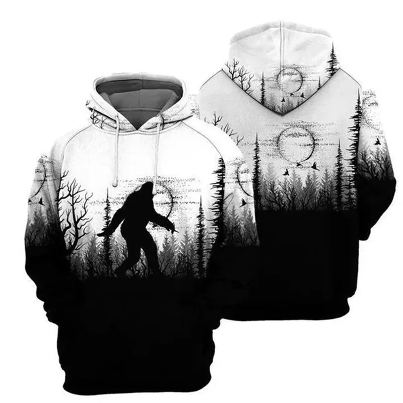 Sasquatch Bigfoot Black And White 3D All Over Printed Hoodie Unisex Casual Sweatshirt Streetwear Trend Personality Hooded Tops