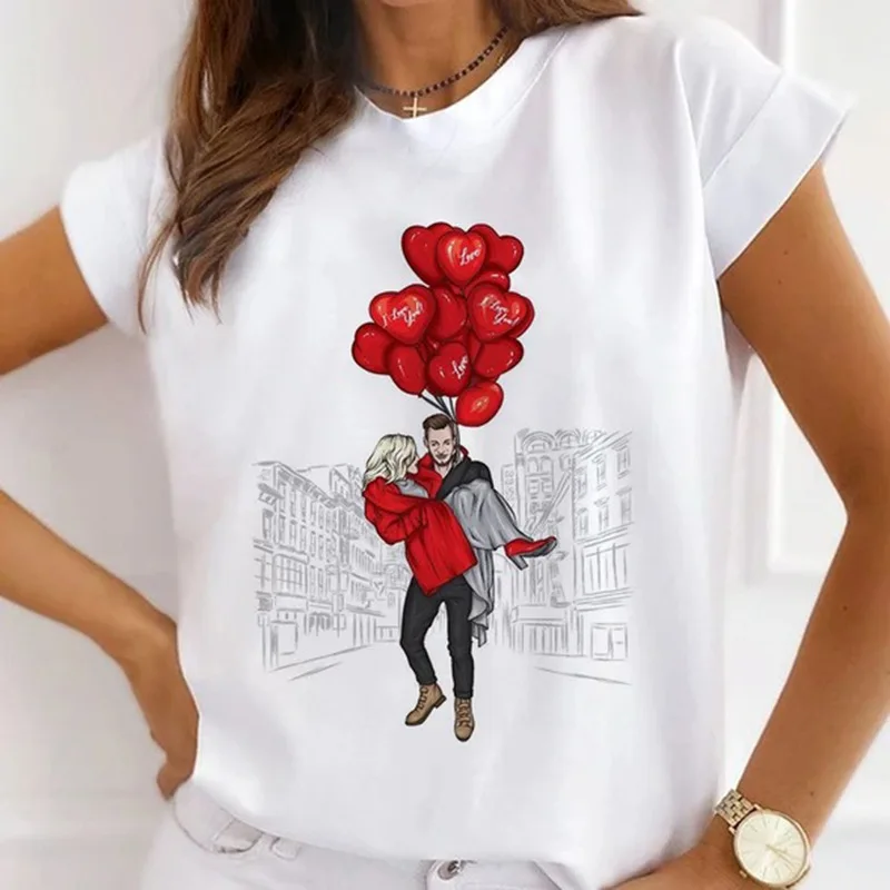 Camiseta informal de cuello redondo para mujer, camisa de manga corta con estampado de moda transpirable, Europa y Estados Unidos