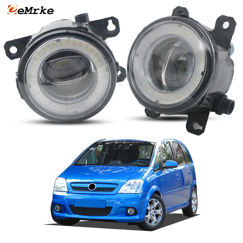 LED Fog Lights For Opel Meriva OPC VXR 2006 2007 2008 2009 With Glass Lens Angel Eyes DRL Daytime Runinng Light Car Fog Lamp