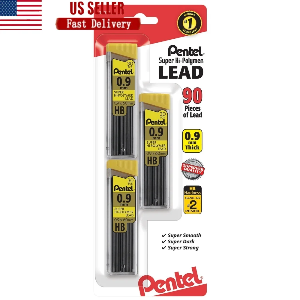 

Super Hi-Polymer HB Lead Refill 0.9mm 30pcs per Tube 3-Pack Industry Standard Strong Break Resistant Drawing Drafting
