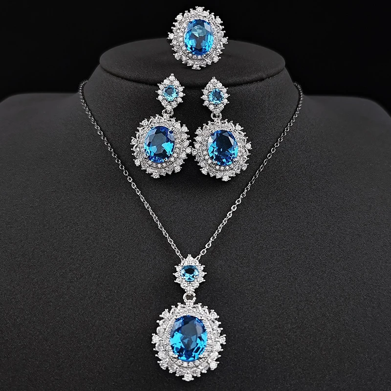 3Pcs/set Elegant Luxury Fashion Crystal Zircon Necklace Earrings Ring For Women Girls Party Wedding  Jewelry Set Gifts