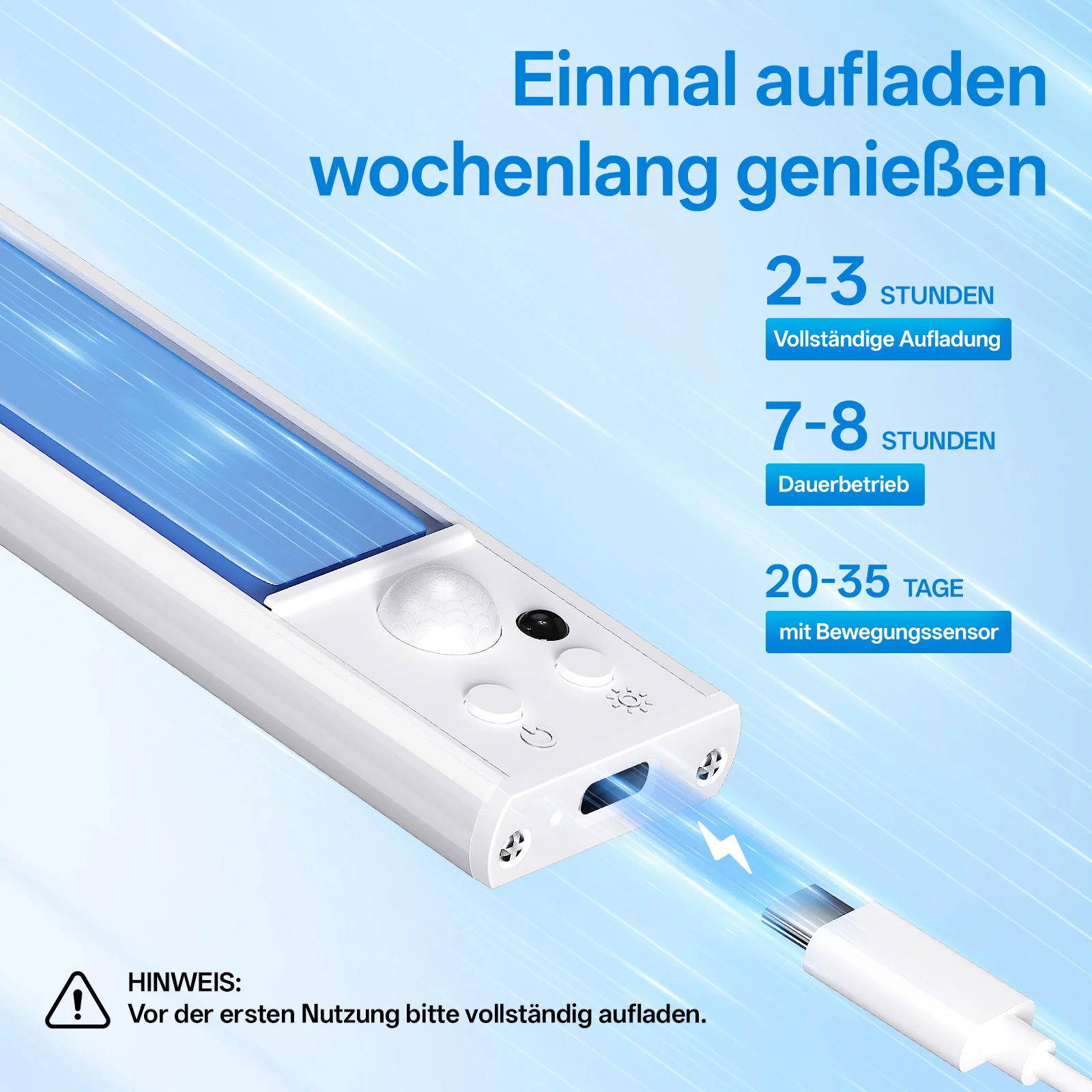 Bild 6: PZSUNLY Kabellose LED-Unterschrankleuchte, wiederaufladbare Typ-C-Bewegungssensor-Nachtlampe mit dimmbarer Funktion für Küche, Kleiderschrank, Nachttisch, Treppenhaus, Innenbeleuchtung, Geschenk