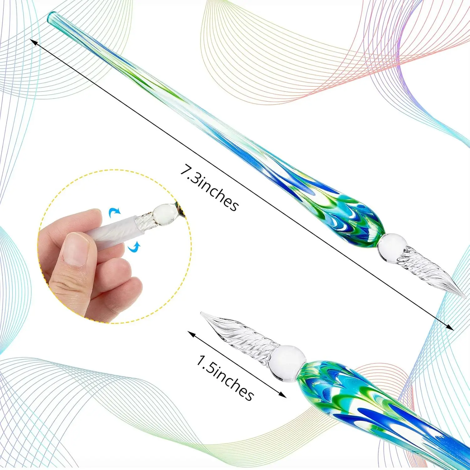 Glass Dip Pen Colorful Twisted Crystal Pen Smooth Writing Calligraphy Art Signature Student Gift Office School Stationery