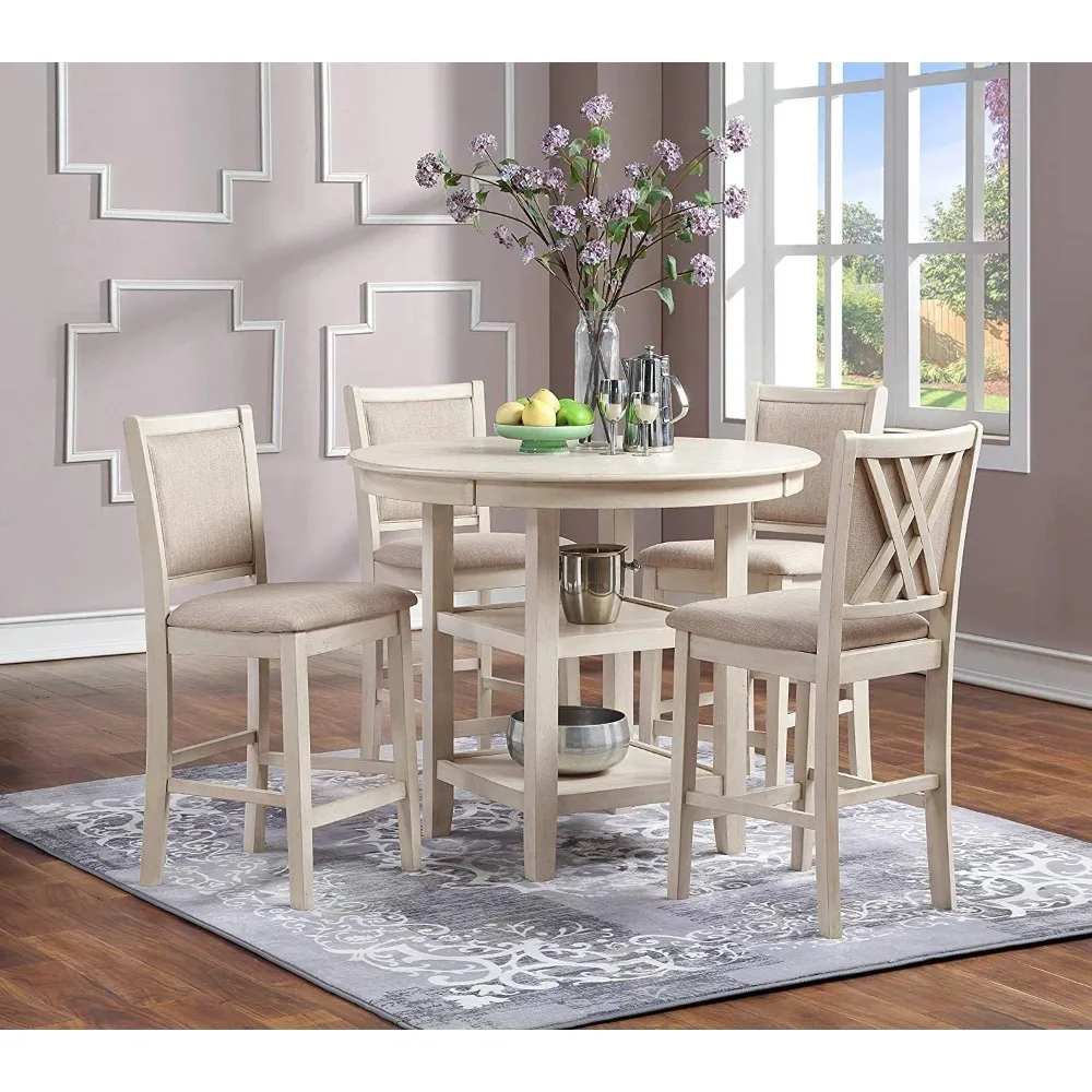 5-Piece Counter Dining Table Set, Beige and Brown