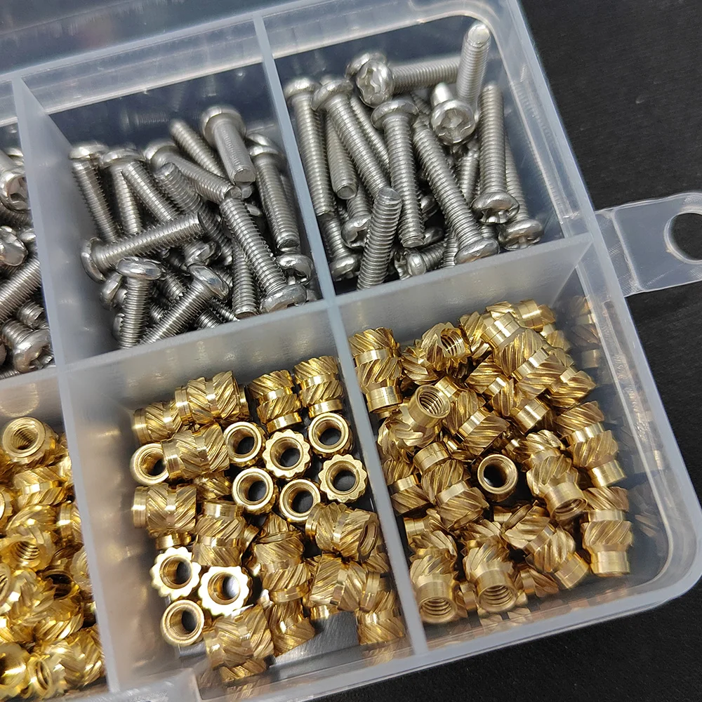 Brass Insert Nut and Screw Set M2 M2.5 M3 M4 M5 M6 Hot Knurled Heat Thread Copper Nuts 304 Stainless Steel Bolt Assortment Kit