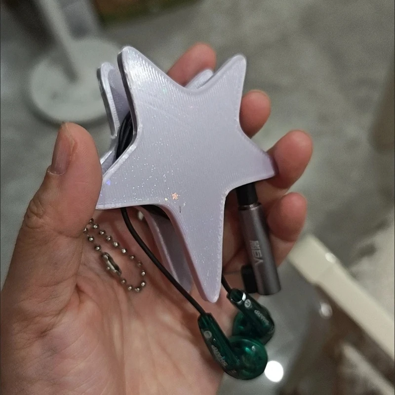 3D Star Cable Winder Y2K Cute Earphone Wire Keeper Keychain Portable Cord Organizer Holder Clip for Daily Use