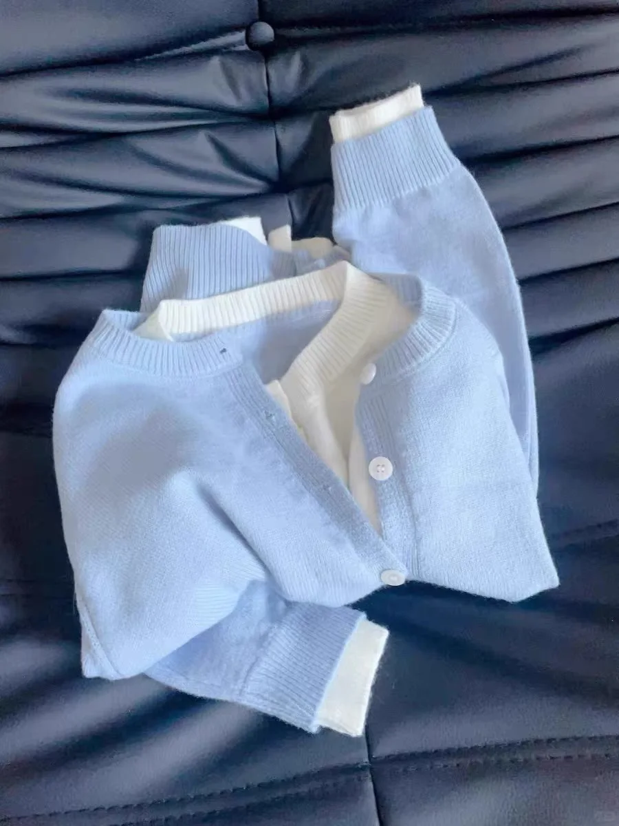 

Cardigans Fur Sweaters Womens Spring Regular Lantern Knit Preppy Material Flap Curve Hem Puff Embellished Half-Open Modal Tender