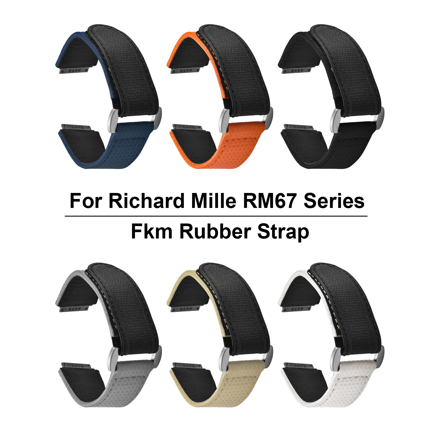 Customized For Richard Mille RM67‑01 RM67‑02 Original Style Rubber Watch Strap Fluororubber Top Leather Loop Wristband