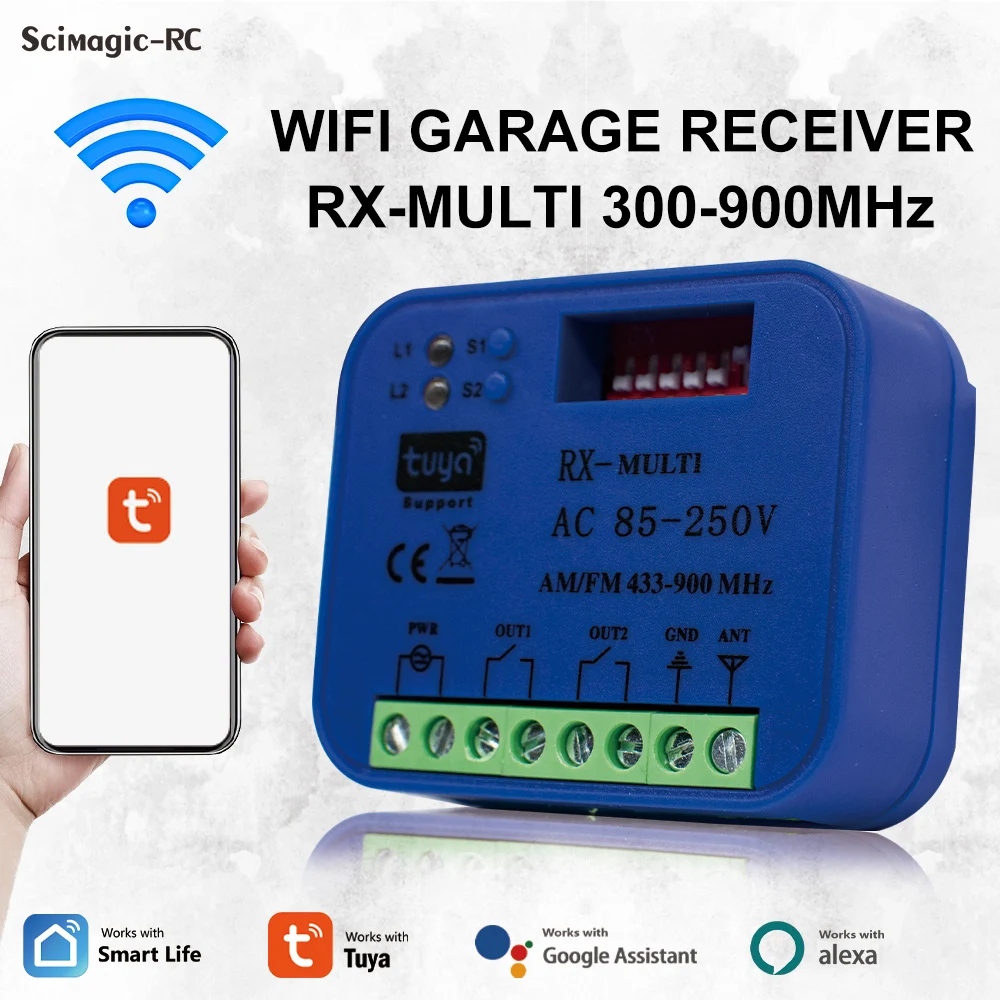 Universal RX-MULTI 300-900MHz WIFI Smart Gate Garage Door Opener Receiver Tuya App Multi-Brand Controller Switch Module Alexa