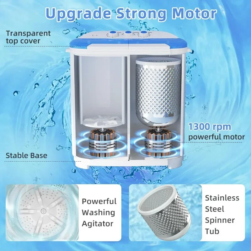 Portable Washing Machine, Twin Tub Washing Machine Laundry Compact Washer spinner Combo with 14lbs capacity