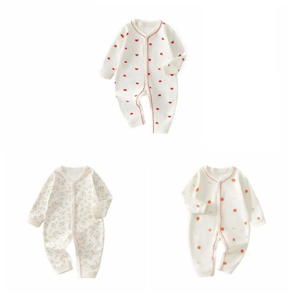 أزياء طويلة الأكمام الطفل رومبير لينة النسيج الفراولة الكرتون الحب ارتداءها شريط القطن الخالص الوليد نيسيي هدية مجموعة #5