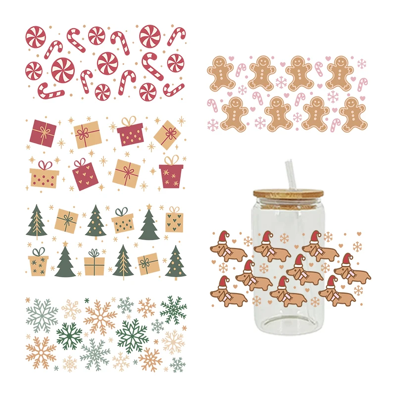 3D UV DTF New Year Merry Christmas Printed Transfers Stickers 16oz Cup Wraps For DIY Glass Ceramic Metal Leather Etc. D21420
