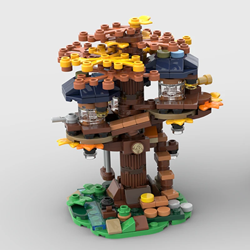 MOC Creativo Foresta Treehouse Building Blocks Set Autunno e Inverno Architettura Mini Casa sull'albero Modello Giocattoli per bambini Regalo di compleanno