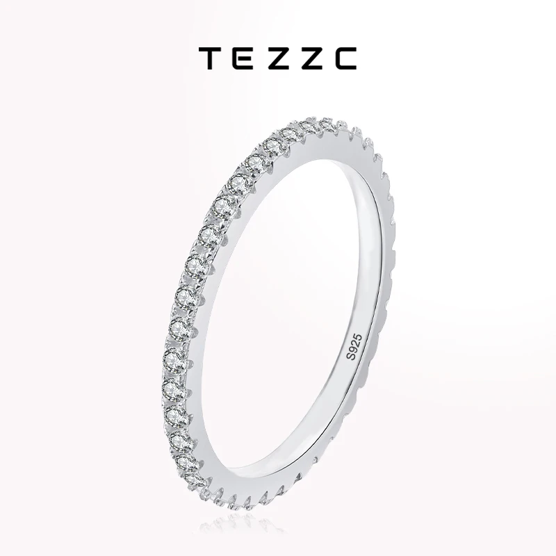 TEZZC All Moissanite Ring VVS1 Lab Diamond Rings for Women 925 Sterling Sliver Engagement Promise Wedding Band with Certificate