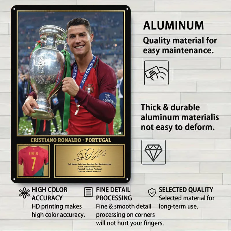 كريستيانو رونالدو البرتغال اليورو 2016 الكأس علامات معدنية الرياضة المشارك زينة للمنزل عناصر الديكور الديكور غرفة المعيشة