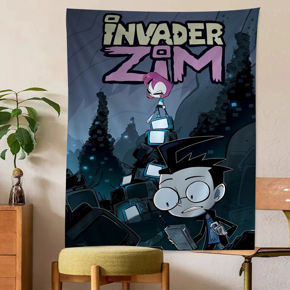 Invader Zim Cartoon Tapestry Anime Tapestry Hanging Tarot Hippie Wall Rugs Dorm Wall Hanging Sheets