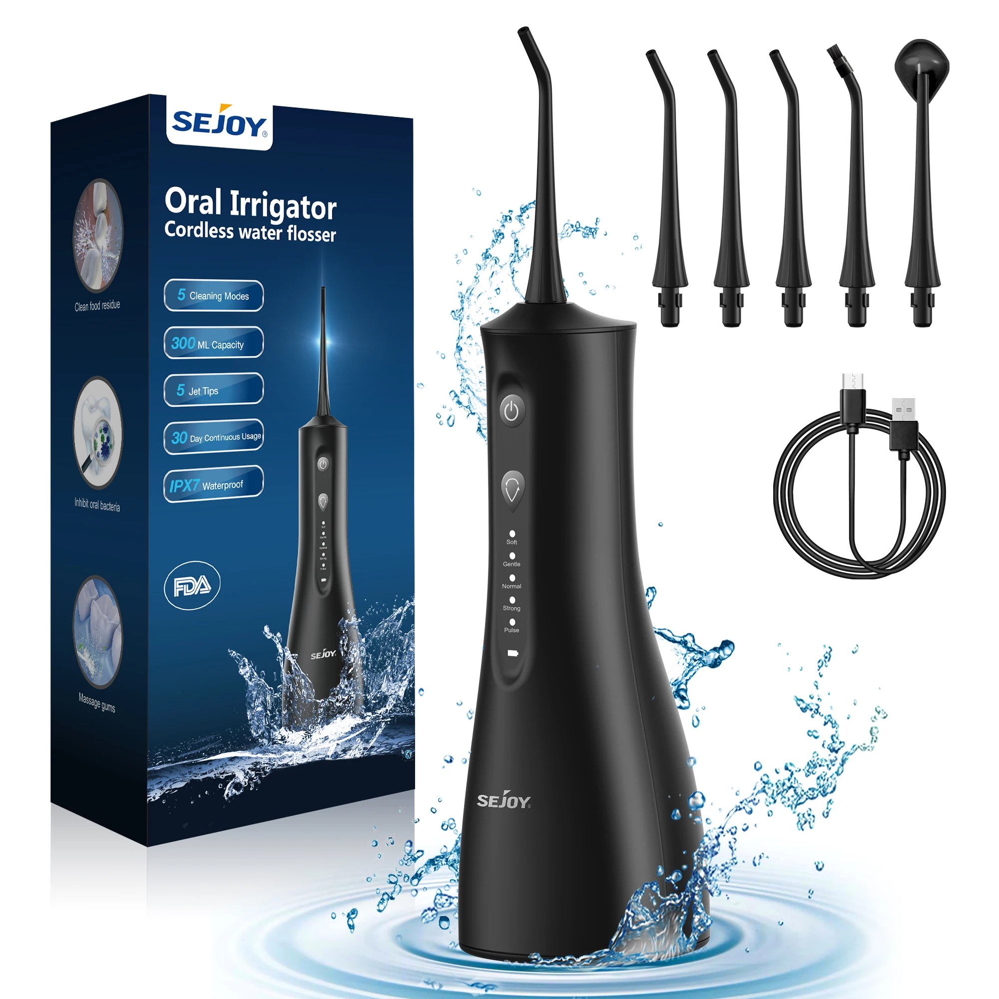 Sejoy-Hydropulseur portable pour les dents, irrigateur buccal, aste, 5 modes, eau précieuse, nettoyeur de dents étanche, 300ml