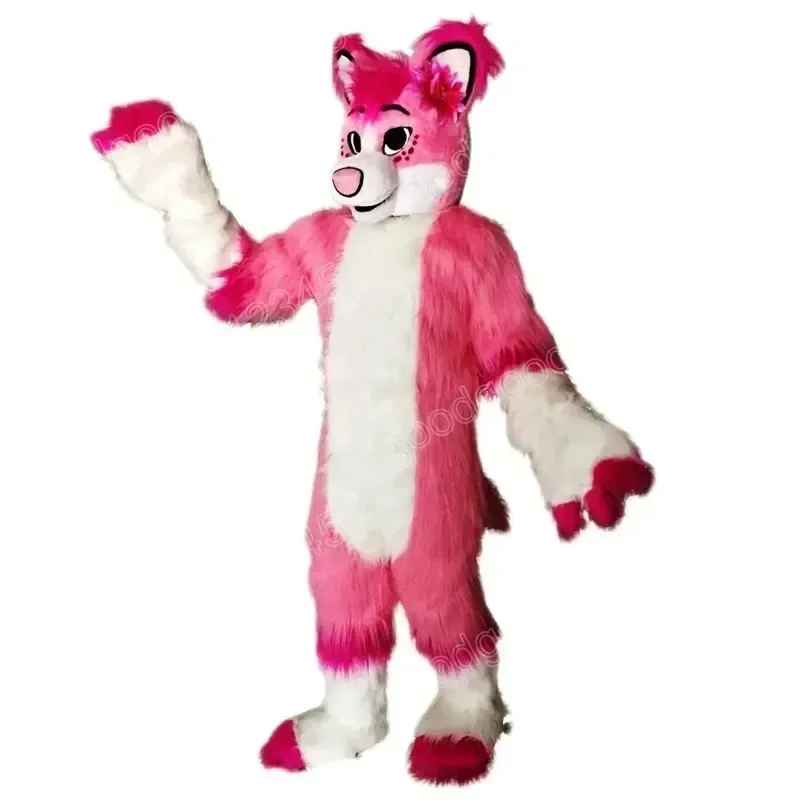 Pink Wolf Fursuit Mascot Costume Unisex Husky Dog Huskador Halloween Party Fancy Dress Cartoon Carnival Xmas Advertising Outfit