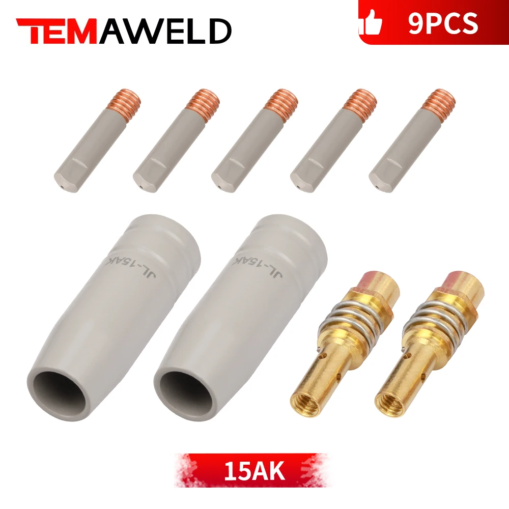 9Pcs 15AK Welding Contact Tips New Coating Protect 0.8/1.0/1.2MM  Gas Nozzle Tip Welding Torche Tool Part Gas Protection Nozzle