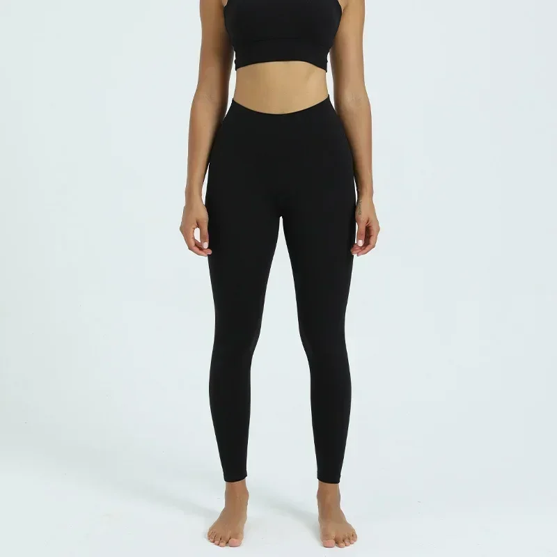 Pantalones de Yoga de cintura alta para mujer, pantalones deportivos de Fitness, cintura elástica, melocotón miel, sensación de Nude, agradable a la piel, hilo No bochorno