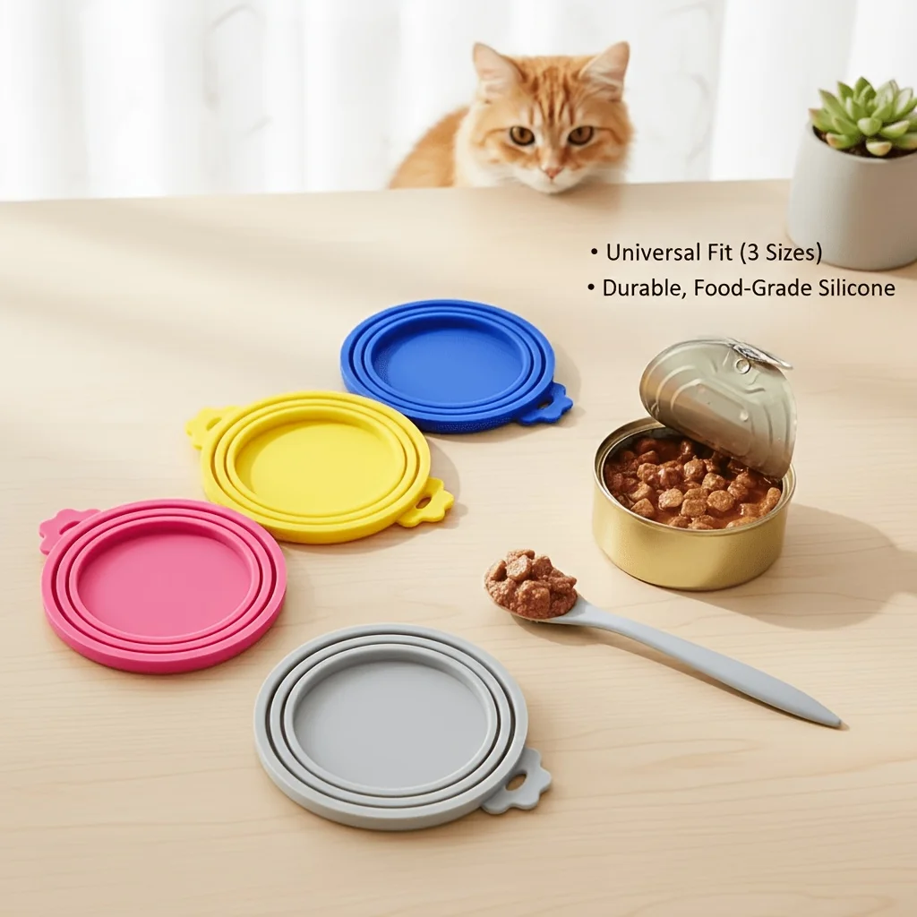2PCS three in one silicone can lid, reusable food can lid to keep food fresh, pet food spoon lid, food utensils, feeding lid