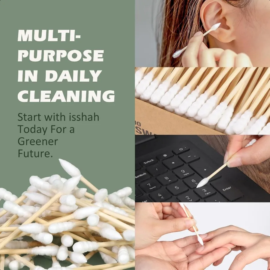 Bamboo Cotton Swabs 1000 Count Pointed Spiral Heads 100 Biodegradable Cotton Buds Natural Sustainable Makeup Remover Organic Co