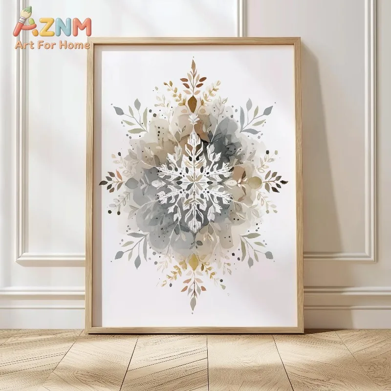 Botanical Snowflake Mandala Vintage Beige Texture Canvas Poster Prints Frameless Wall Art Boho Rustic Winter Home Decorations