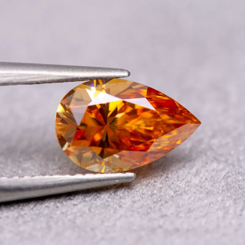 Pedra Moissanite para Mulheres, Cor Champanhe, Corte de Pêra, Criado em Laboratório, Diamante, DIY, Fabricação de Jóias, Materiais com Certificado GRA